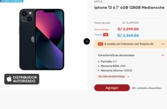 ¡Descuento en iPhone 13 6.1″ 4GB 128GB Mediánoche!