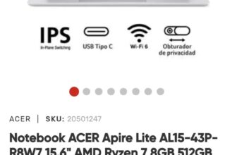 Notebook ACER Apire Lite AL15-43P-R8W7 con AMD Ryzen 7 en oferta