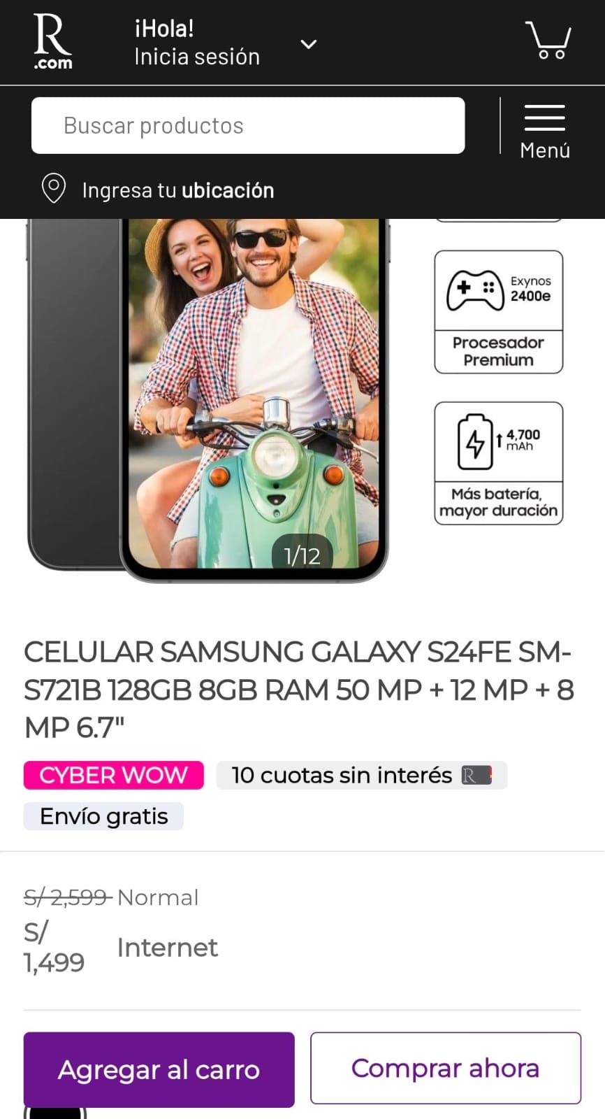 Oferta en Celular Samsung Galaxy S24FE
