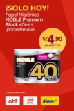 ¡SOLO HOY! Papel Higiénico NOBLE Premium Black 40mts. paquete 4un.