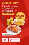 ¡Solo HOY! 1/2 pollo + papas + 2 gaseosas en ROKY’S