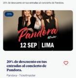 Descuento del 20% en entradas para el concierto de Pandora